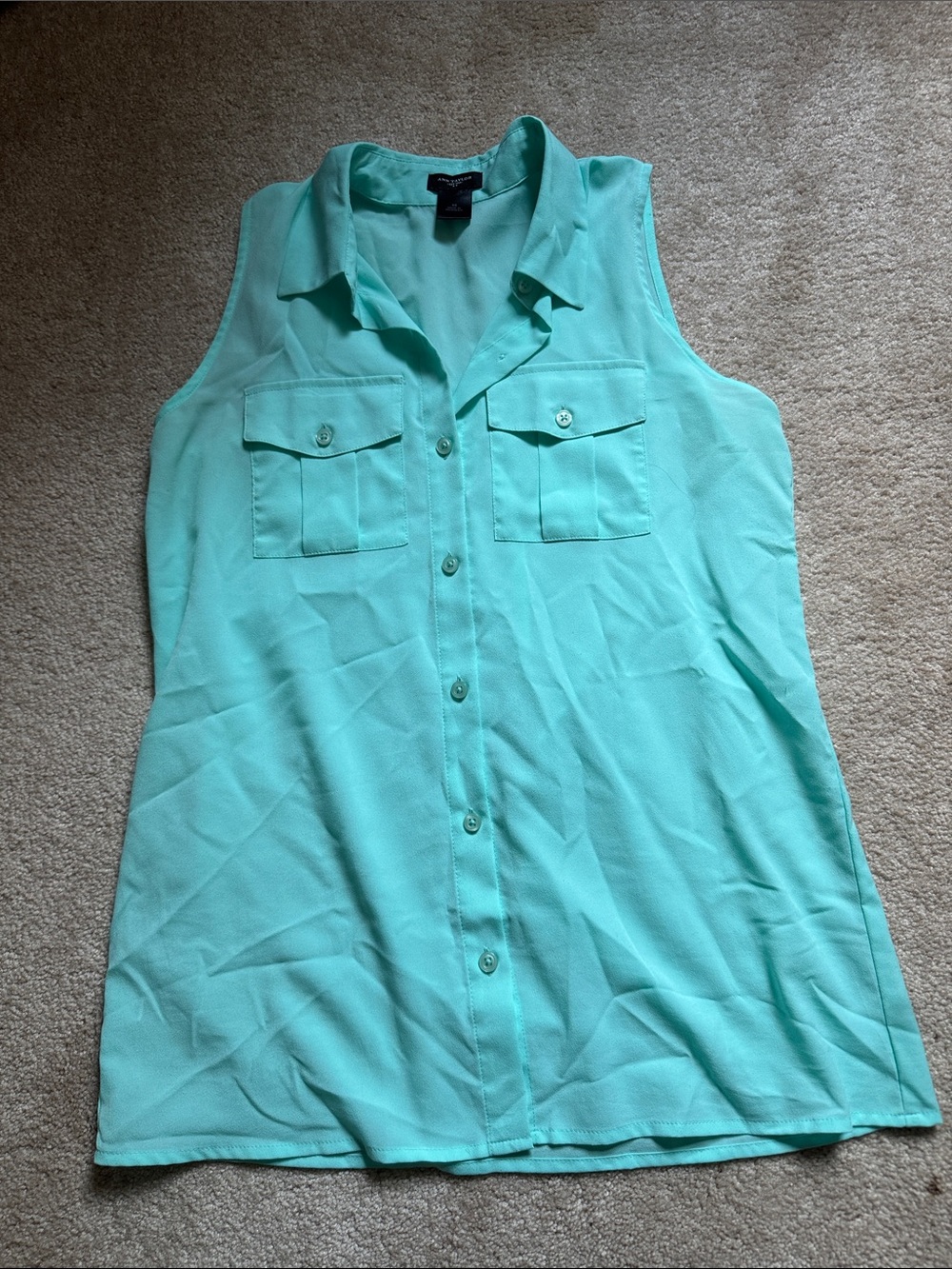 Ann TaylorSleeveless Button-Front Mint Green Blouse